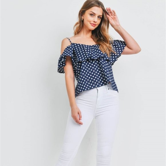 POLKA-DOT COLD SHOULDER BLOUSE - Picture 3 of 4